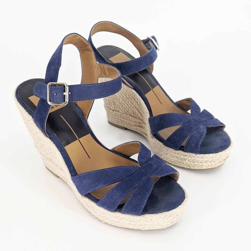 Dolce Vita Blue Suede Espadrille Wedge Sandals
